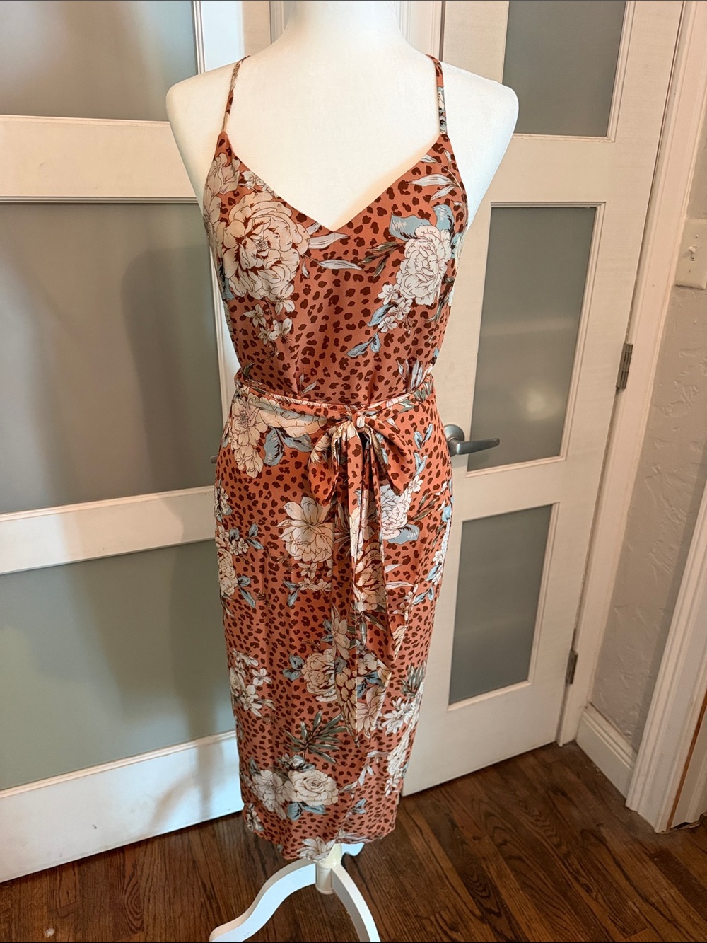 Floral Leopard Print Rust Top & Wrap Midi Skirt Set